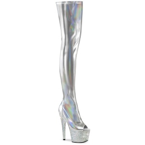 Argento 18 cm BEJ-3011-7 Ologramma stivali overknee piattaforma exotic pole