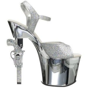 Argento 18 cm Pleaser REVOLVER-709G Tacchi Alti Cromo Plateau