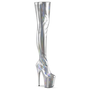 Argento 20 cm FLAMINGO-3000HWR Ologramma stivali overknee piattaforma exotic pole