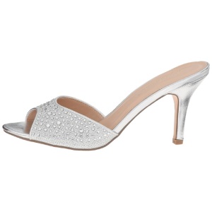 Argento 8,5 cm LUCY-01 scintillare basso ciabatta donna con tacco