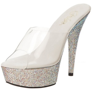 Argento Strass Cristallo 15,5 cm BEJEWELED-601DM Plateau Mules Scarpe