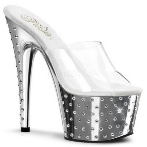 Argento Strass Platform 18 cm STARDUST-701 Ciabattina Tacchi Alti