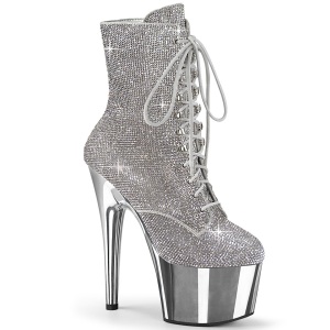 Argento strass stivaletti pleaser con plateau e tacco 18 cm ADORE-1020CHRS