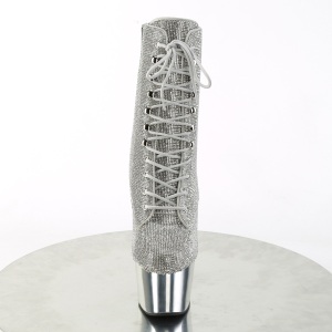 Argento strass stivaletti pleaser con plateau e tacco 18 cm ADORE-1020CHRS