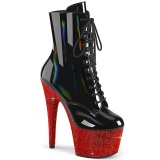 BEJ-1020-7 - 18 cm pleaser high heels ankle boots strass black red