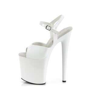 Bianche sandali pleaser con plateau e tacco 20 cm NAUGHTY-809