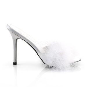 Bianco 10 cm CLASSIQUE-01F ciabatta donna con piume di marabu