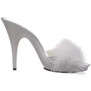 Bianco 13 cm POISE-501F piume di marabu Mules Scarpe
