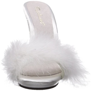 Bianco 13 cm POISE-501F piume di marabu Mules Scarpe