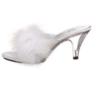 Bianco 8 cm BELLE-301F piume di marabu Mules Scarpe