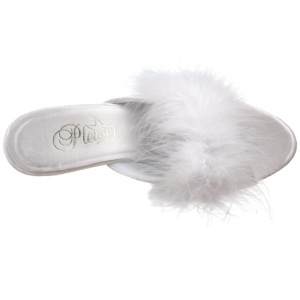Bianco 8 cm BELLE-301F piume di marabu Mules Scarpe