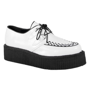 Bianco Ecopelle V-CREEPER-502 Scarpe Creepers da Uomo Plateau