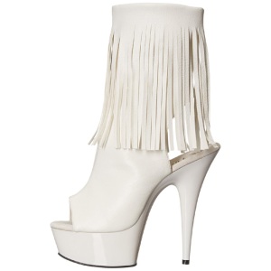 Bianco Matto 15 cm DELIGHT-1019 stivaletti con frange donna tacco alto