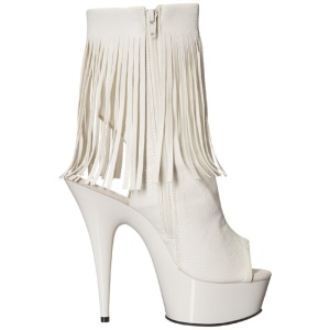 Bianco Matto 15 cm DELIGHT-1019 stivaletti con frange donna tacco alto