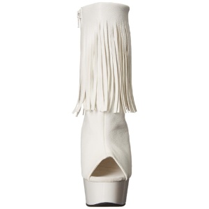 Bianco Matto 15 cm DELIGHT-1019 stivaletti con frange donna tacco alto