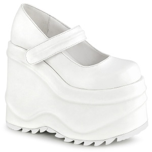Bianco Vegano 15 cm WAVE-32 scarpe dcollet mary jane zeppa plateau