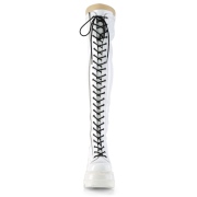 Bianco Verniciata 11,5 cm SHAKER-374 stivali sopra il ginocchio con lacci