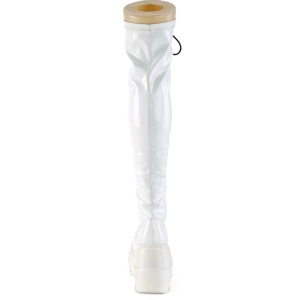 Bianco Verniciata 11,5 cm SHAKER-374 stivali sopra il ginocchio con lacci