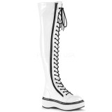 Bianco Verniciata 5 cm EMILY-375 stivali sopra il ginocchio con lacci
