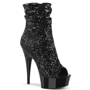 Black 15 cm DELIGHT-1008SQ womens sequins ankle boots