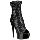 Black 15 cm DELIGHT-1008SQ womens sequins ankle boots