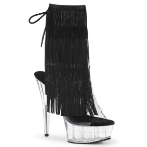 Black 15 cm DELIGHT-1017TF womens fringe ankle boots high heels