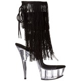 Black 15 cm DELIGHT-1017TF womens fringe ankle boots high heels