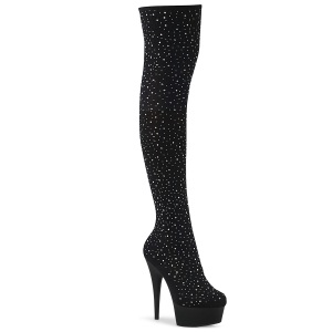 Black 15 cm DELIGHT-30022 Knit fabric exotic pole dance overknee boots