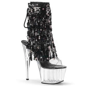 Black 18 cm ADORE-1017SQF sequins fringe ankle boots
