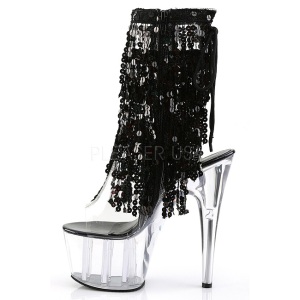 Black 18 cm ADORE-1017SQF sequins fringe ankle boots