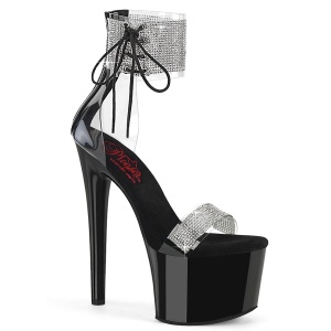 Black 18 cm PASSION-727RS black platform high heels with ankle straps