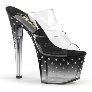 Black 18 cm STARDUST-702T Rhinestones platform mules womens