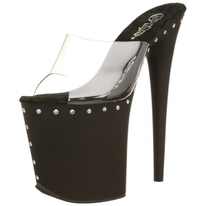 Black 20 cm FLAMINGO-801ABLS Rhinestones platform mules womens