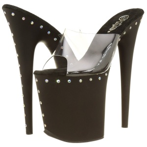 Black 20 cm FLAMINGO-801ABLS Rhinestones platform mules womens