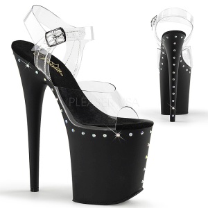 Black 20 cm FLAMINGO-808ABLS High Heeled Sandal Rhinestone Platform