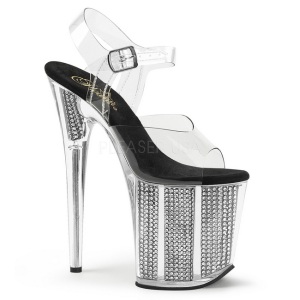 Black 20 cm FLAMINGO-808SRS High Heeled Sandal Rhinestone Platform