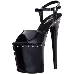 Black 20 cm FLAMINGO-809ABLS High Heeled Sandal Rhinestone Platform