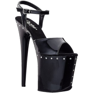 Black 20 cm FLAMINGO-809ABLS High Heeled Sandal Rhinestone Platform
