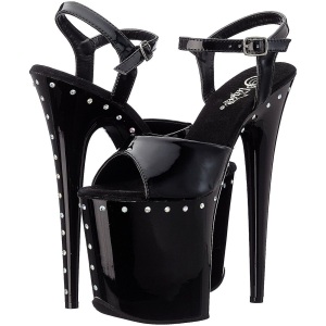 Black 20 cm FLAMINGO-809ABLS High Heeled Sandal Rhinestone Platform