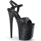 Black 20 cm FLAMINGO-810LG glitter platform high heels shoes