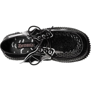 Black 7,5 cm CREEPER-205 platform creepers women - rockabilly shoes with bat wings