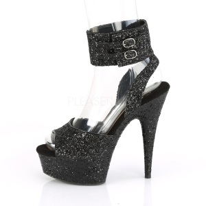 Black Glitter 15 cm DELIGHT-691LG pleaser high heels with ankle straps