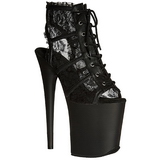 Black Lace Fabric 20 cm FLAMINGO-896LC Lace Up Ankle Calf Women Boots