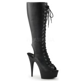 Black Matte 15 cm DELIGHT-2016 High Heeled Lace Up Boots