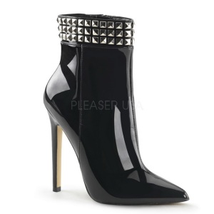 Black Patent 13 cm SEXY-1006 Flat Ankle Calf Boots Women