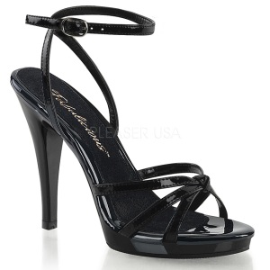 Black Shiny 12 cm FLAIR-436 Womens High Heel Sandals