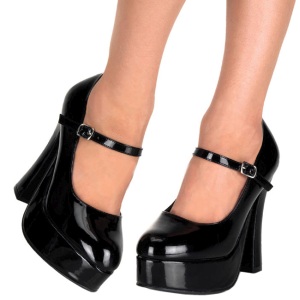 Black Shiny 13 cm DOLLY-50 Mary Jane Platform Pumps