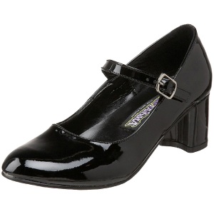 Black Shiny 5 cm SCHOOLGIRL-50 Low Heeled Classic Pumps Shoes