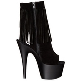 Black Suede 18 cm ADORE-1019 womens fringe ankle boots high heels
