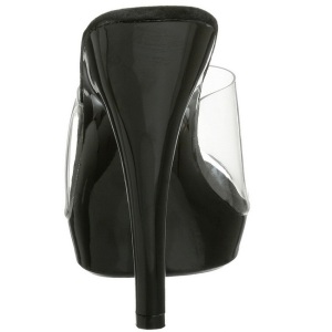 Black Transparent 13 cm Fabulicious LIP-101 Mules High Heels Platform